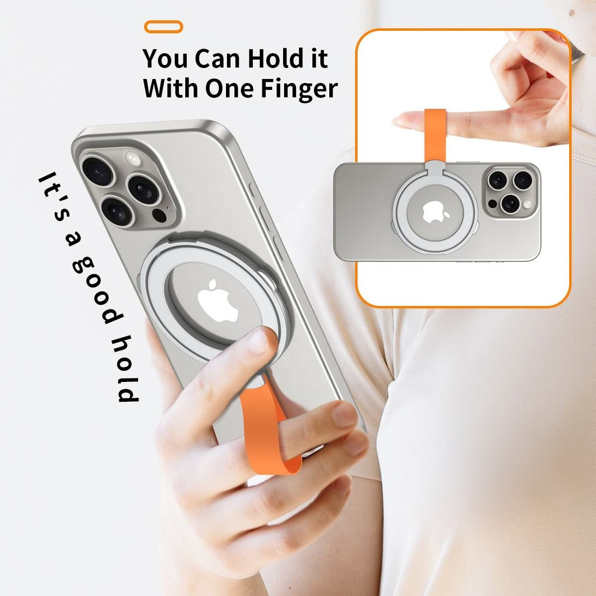 Magnetic Phone Holder Ultra-Thin Folding Rotating Silicone Hanging Strap Finger Ring Buckle Holder - iPhone