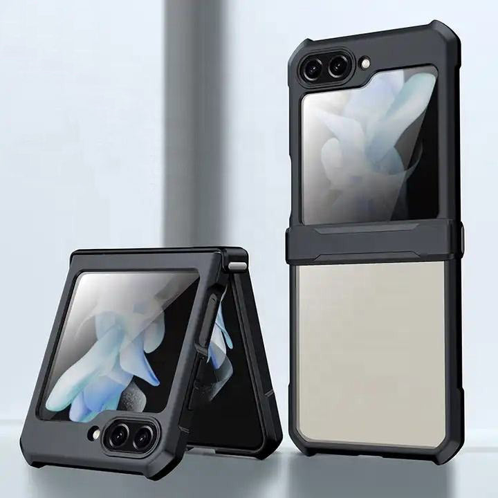 Premium Acrylic Airbags Hinge Shockproof Transparent Cover with Glass Lens Film Protection - Samsung