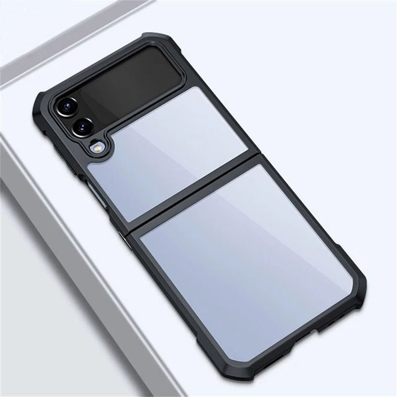 Premium Acrylic Airbags Hinge Shockproof Transparent Cover with Glass Lens Film Protection - Samsung