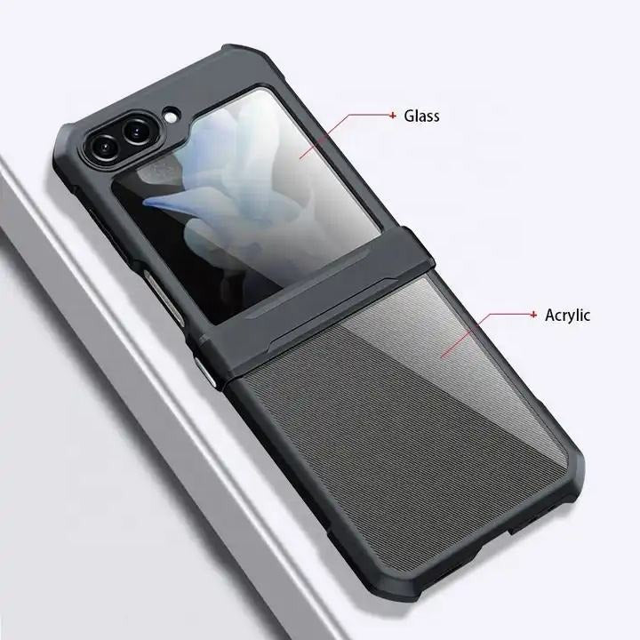 Premium Acrylic Airbags Hinge Shockproof Transparent Cover with Glass Lens Film Protection - Samsung