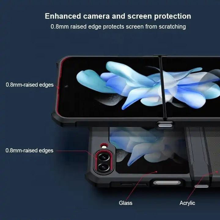 Premium Acrylic Airbags Hinge Shockproof Transparent Cover with Glass Lens Film Protection - Samsung