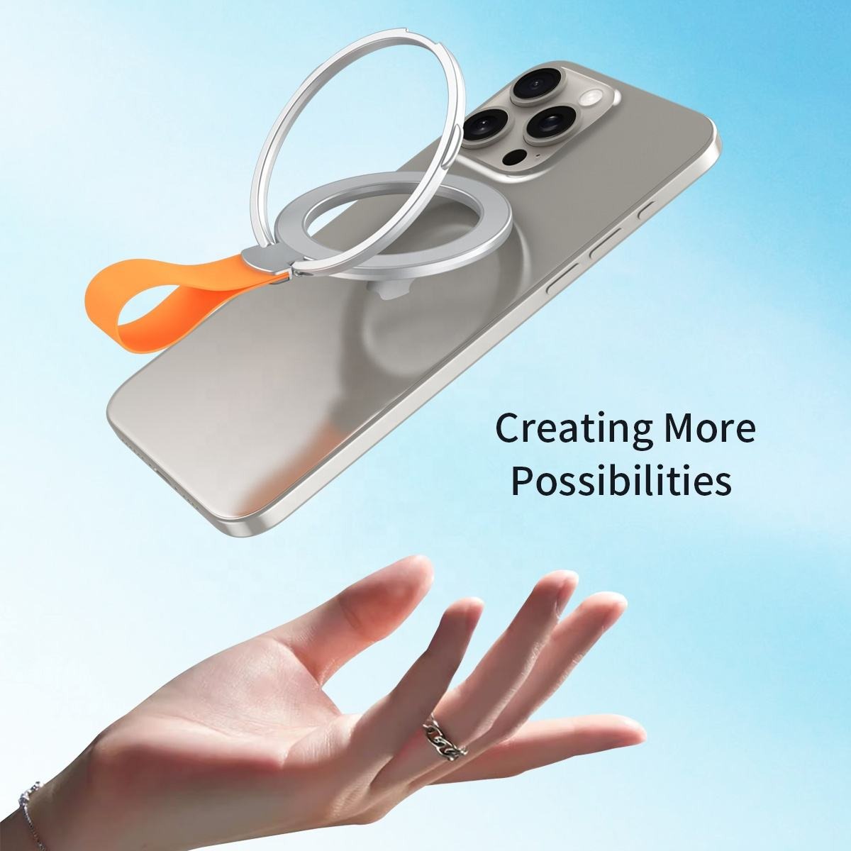 Magnetic Phone Holder Ultra-Thin Folding Rotating Silicone Hanging Strap Finger Ring Buckle Holder - iPhone